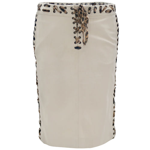 TOM FORD for YSL SS02 Cotton Laced Safari Skirt with Leopard trim (Beige) FR36
