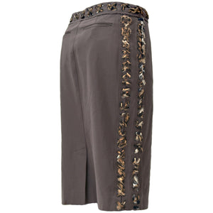 TOM FORD for YSL SS02 Cotton Laced Safari Skirt with Leopard trim (brown) FR36