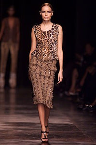 TOM FORD for YSL SS02 Cotton Laced Safari Skirt with Leopard Trim (Savana) FR40