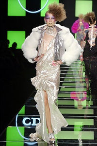 JOHN GALLIANO Silk Mix Bias Cut Lace Trim Slip Dress (silver) FR38