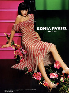 SONIA RYKIEL Runway SS06 Mesh Layer Cotton Bias Cut Ruffled Collar Dress (red/white) FR42
