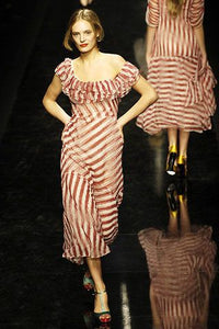 SONIA RYKIEL Runway SS06 Mesh Layer Cotton Bias Cut Ruffled Collar Dress (red/white) FR42
