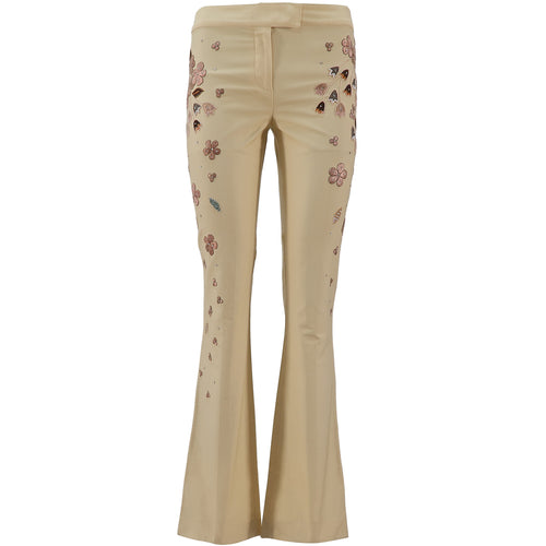 JOHN GALLIANO 2000s Embroidered Cotton Flared Pants (vanilla) FR36