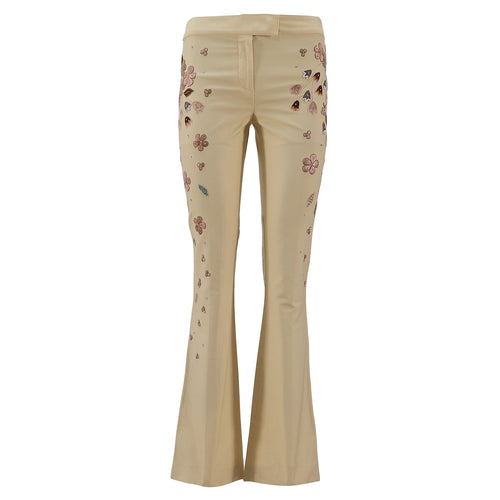 JOHN GALLIANO 2000s Embroidered Cotton Flared Pants (vanilla) FR44