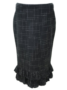 JOHN GALLIANO Ready-to-wear FW2011 Wool Ruffled Hem Knee Length Skirt (black/white) FR40