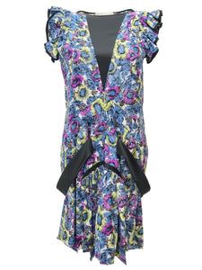 NICOLAS GHESQUIÈRE for BALENCIAGA SS08 Silk Ruffle Detail Flower Print Dress (multi) FR36