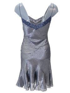 JOHN GALLIANO Silk Mix Bias Cut Lace Trim Slip Dress (silver) FR40