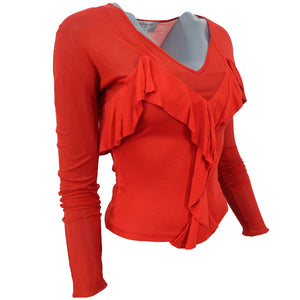 TOM FORD for YSL FW03 Viscose and Silk Long Sleeved Top with Ruffle Detailing (Red) L