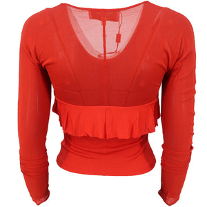 TOM FORD for YSL FW03 Viscose and Silk Long Sleeved Top with Ruffle Detailing (Red) L