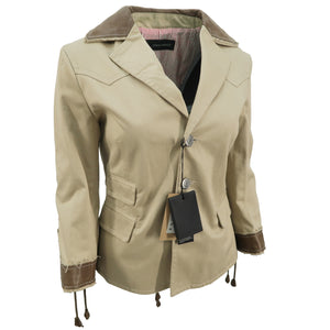 DSQUARED2 SS06 Cotton Cropped Blazer with Contrasting Leather Trim (beige/brown) IT46